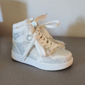 Kids White and Silver High-Top Sneakers